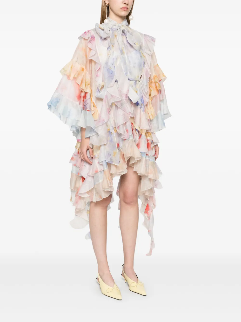 ZIMMERMANN Crush Spliced mini-jurk met ruches Beige