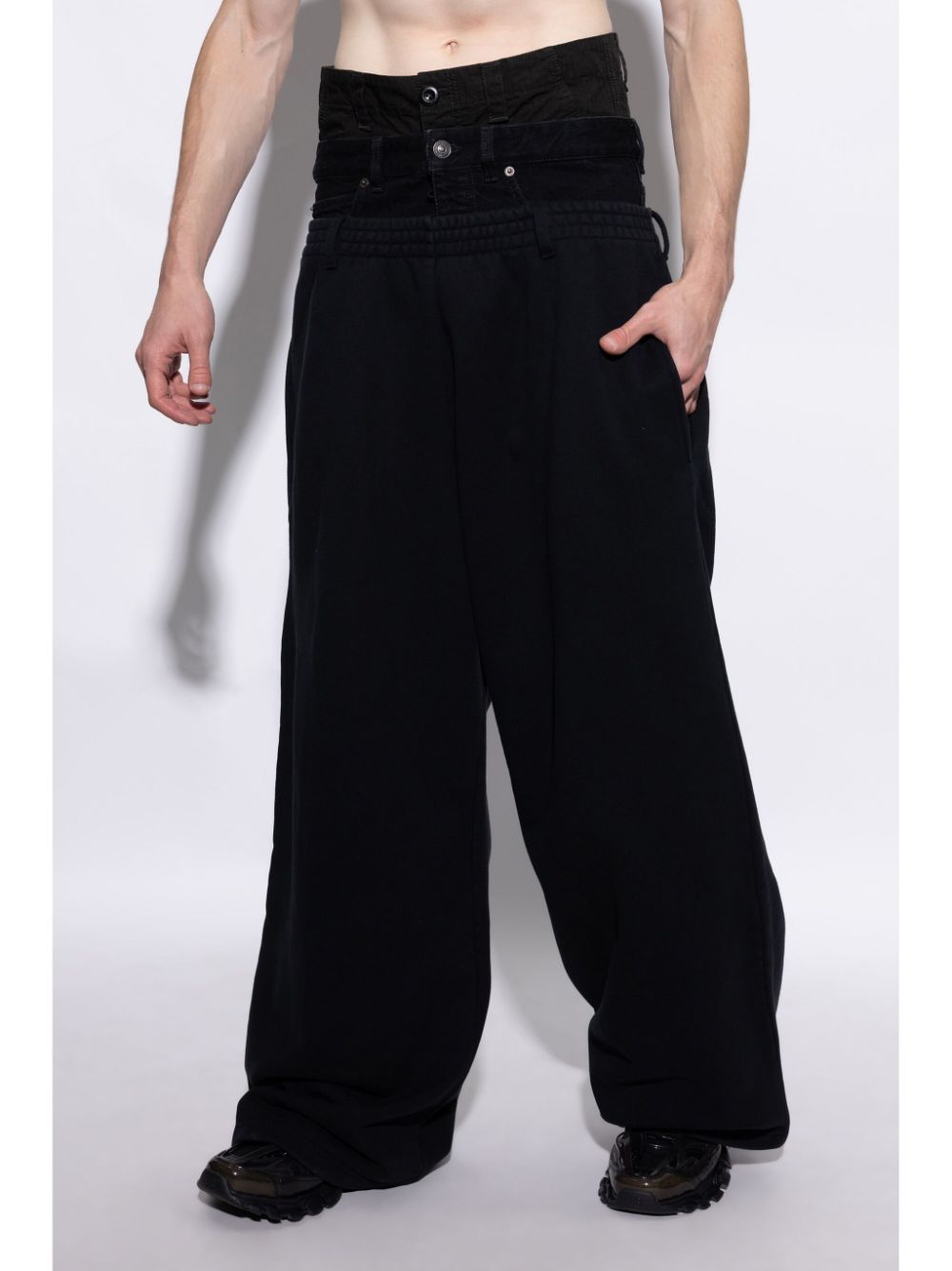 Shop Balenciaga Layered Waistband Trousers In Black