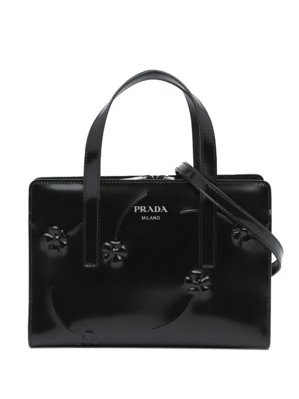 Prada Pre Owned 2010 2023 Mini Spazzolato Floral Re Edition 1995 Double Handle Bag Satchel Black FARFETCH AO