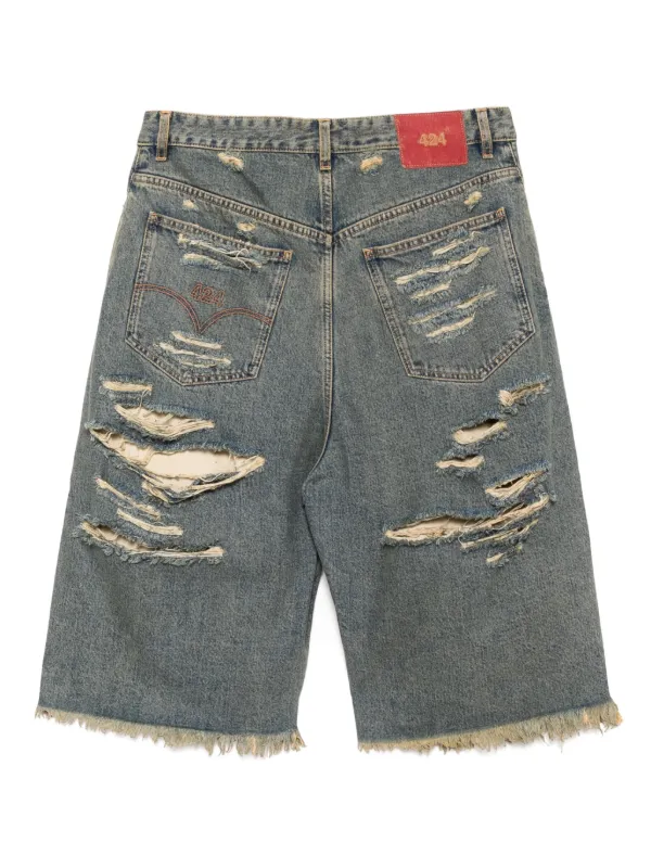 424 Big Daddy Distressed Denim Shorts Blue FARFETCH IN