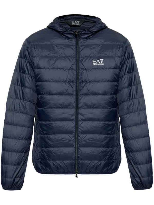 Ea7 Emporio Armani logo-print Padded Jacket | Blue | FARFETCH
