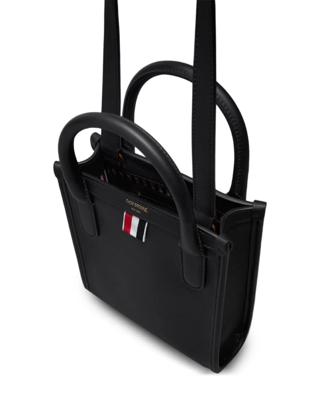 Thom Browne Vertical leren shopper Zwart