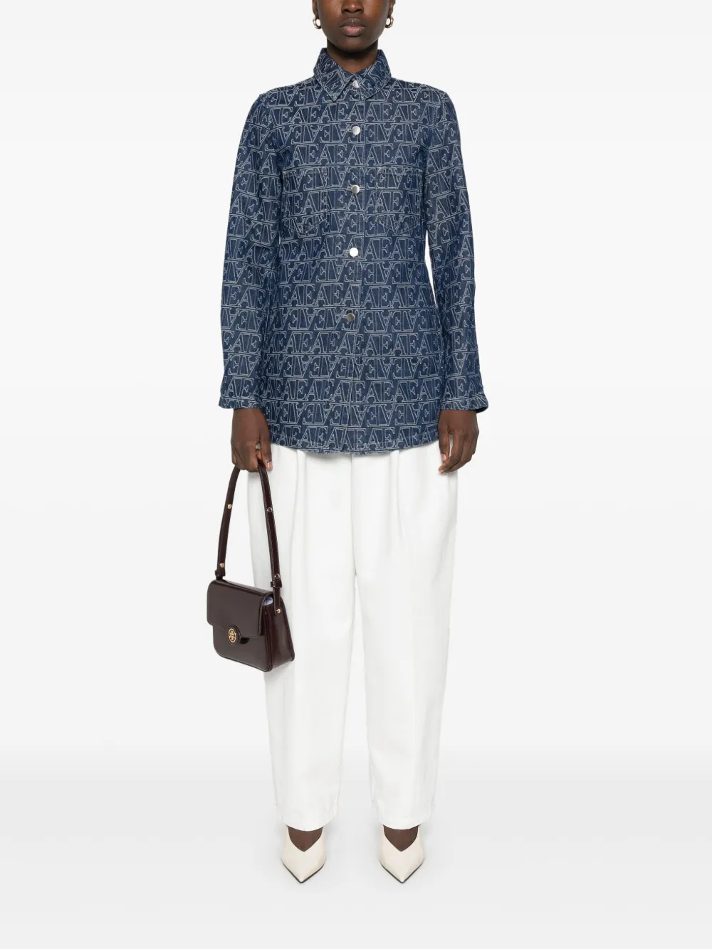 Emporio Armani Overhemd met logo jacquard - Blauw