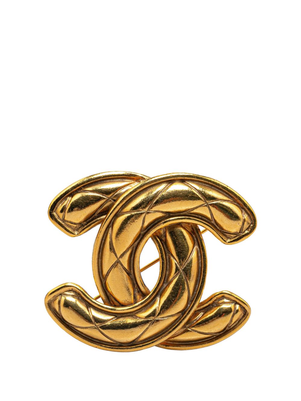 CHANEL Pre-Owned 1970-1980 Gold Plated CC Quilted costume brooch