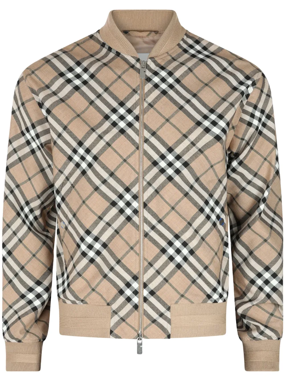 Burberry Check Pattern Zipped Cardigan In Brown