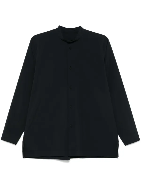 Tシャツ・カットソー HOMME PLISSE' ISSEY MIYAKE 'Release' t-shirt Black Collarless Stretch Shirt in Black 3/4 Sleeve – SVRN