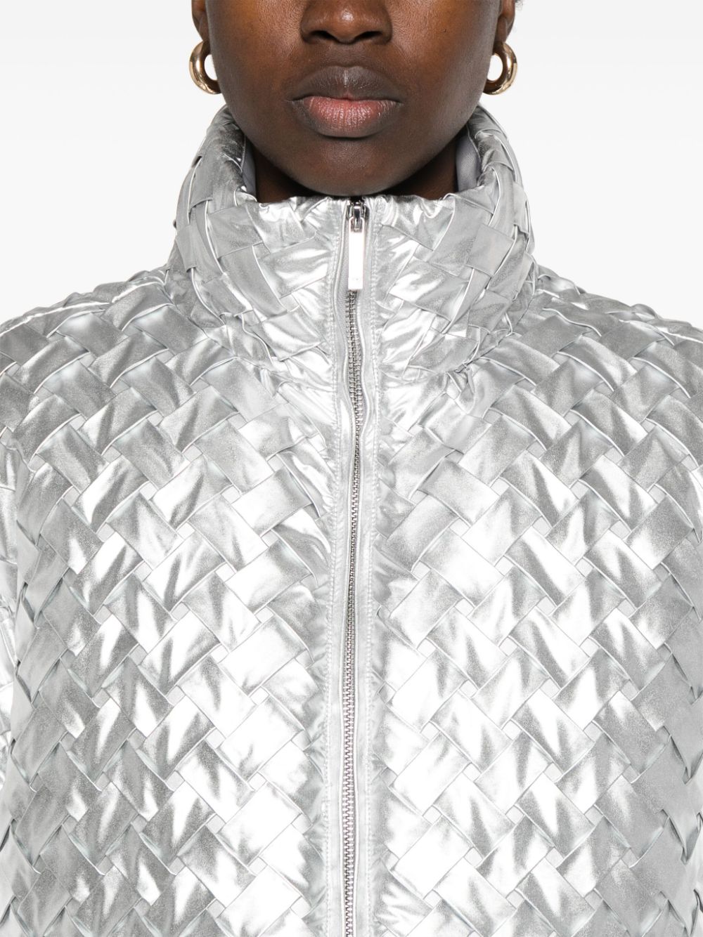 Shop Emporio Armani Interwoven Puffer Jacket In Silver