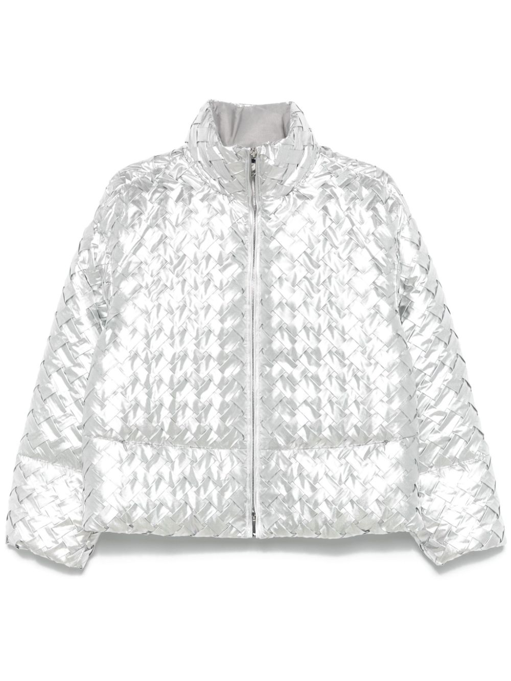 Shop Emporio Armani Interwoven Puffer Jacket In Silver