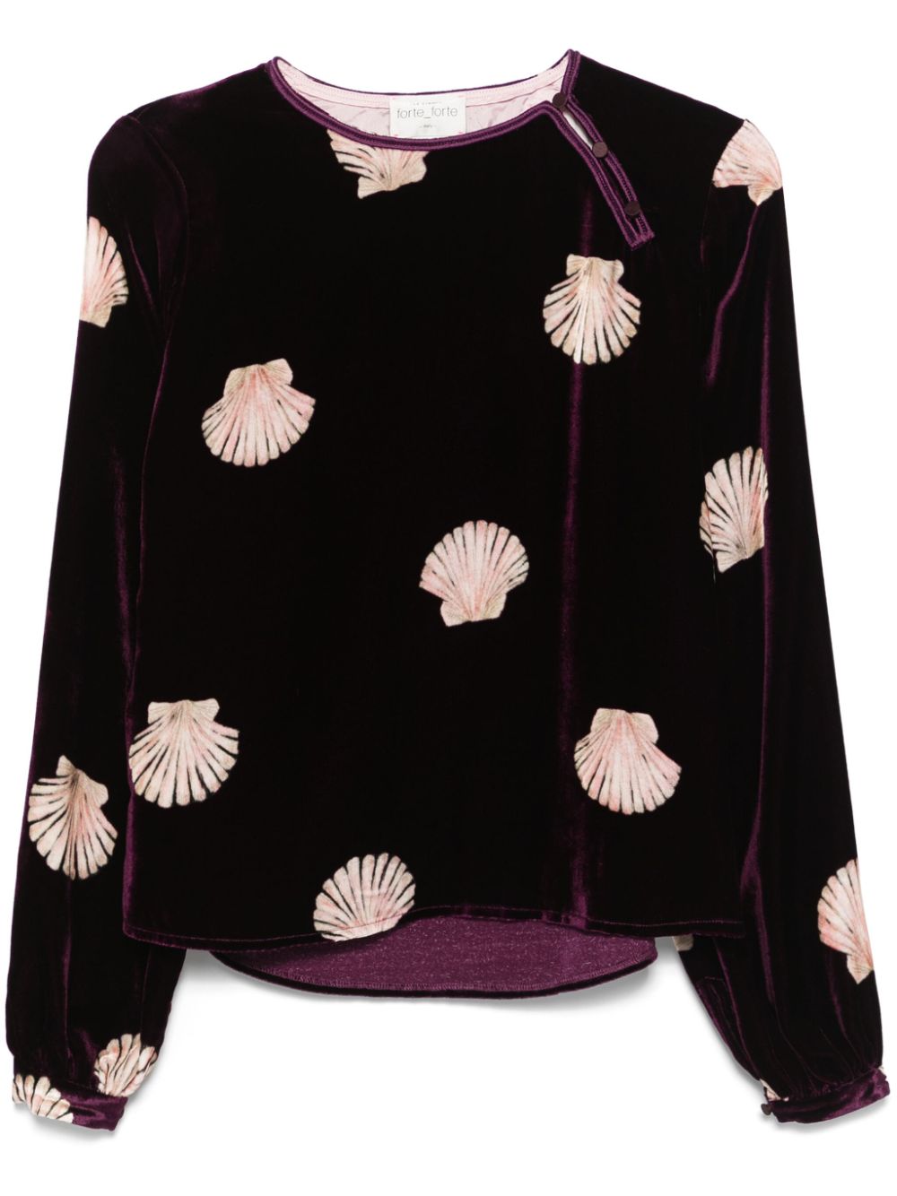 shell-print velvet blouse