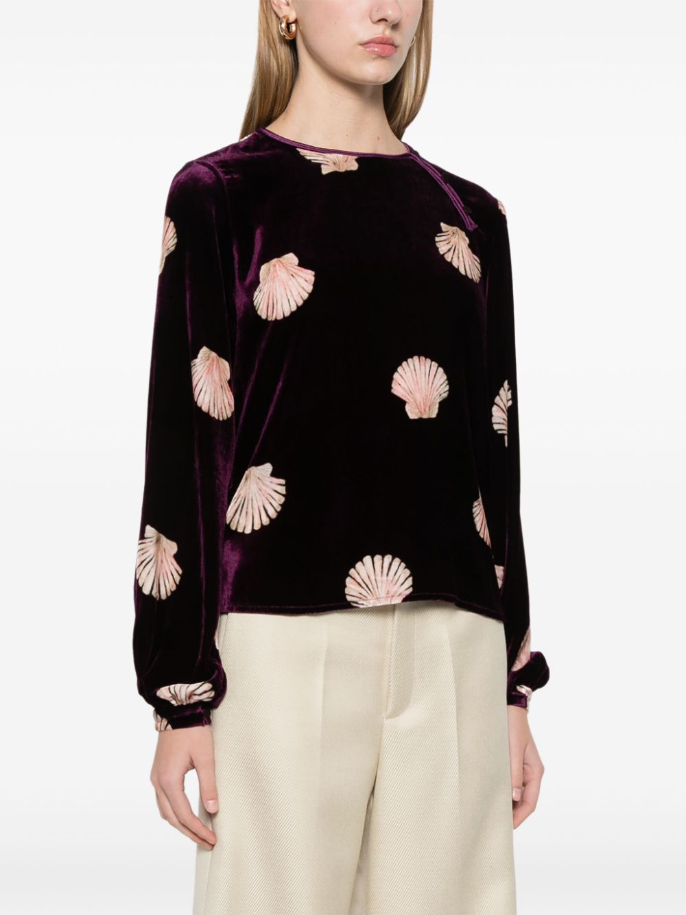 Forte Forte shell-print Velvet Blouse | Purple | FARFETCH