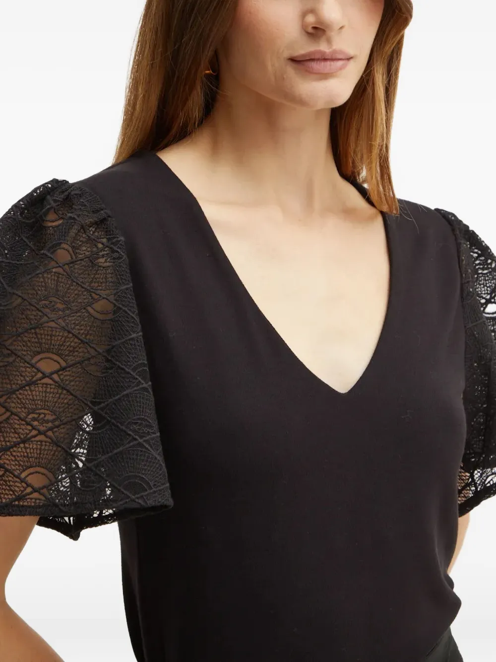 Karl Lagerfeld Blouse met kanten mouwen Zwart