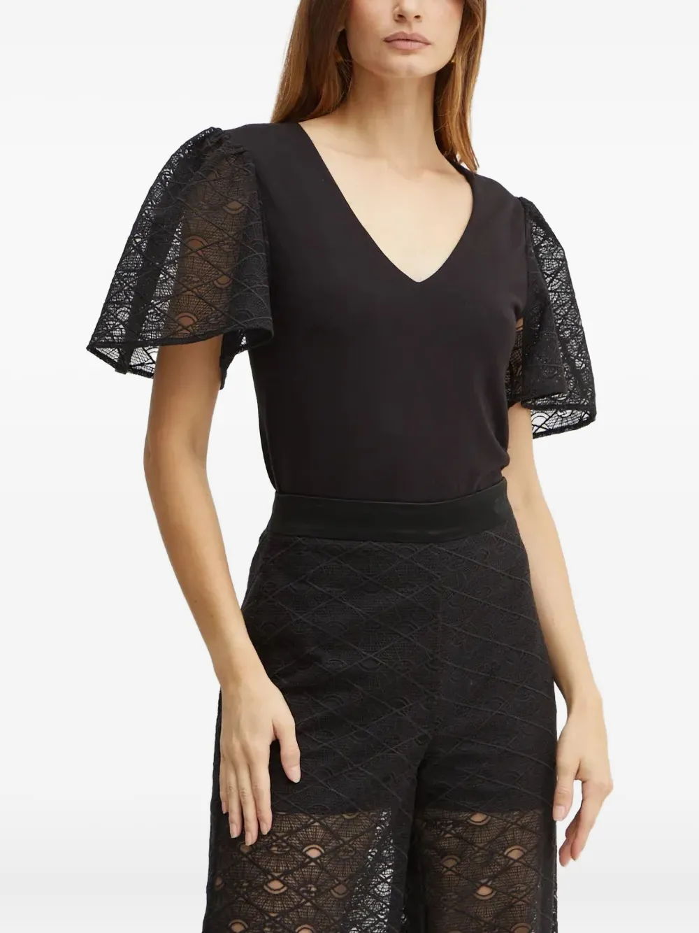 Karl Lagerfeld lace-sleeve bouse - Nero
