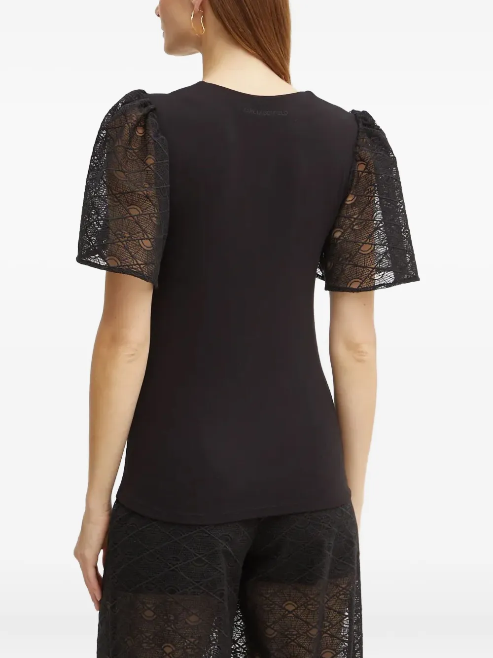 Karl Lagerfeld Blouse met kanten mouwen - Zwart
