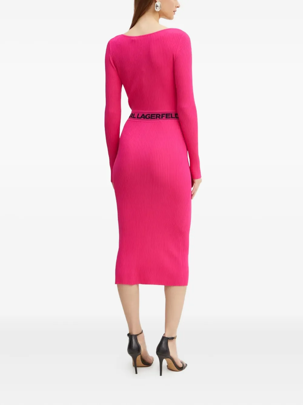 Karl Lagerfeld Midi-jurk met vierkante hals en logo Roze