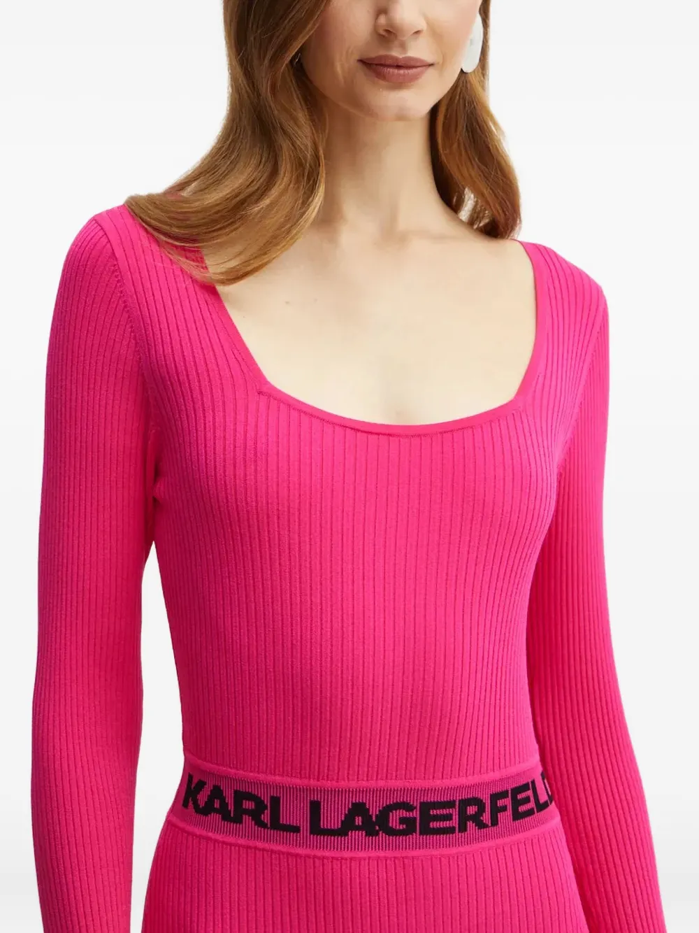 Karl Lagerfeld Midi-jurk met vierkante hals en logo Roze