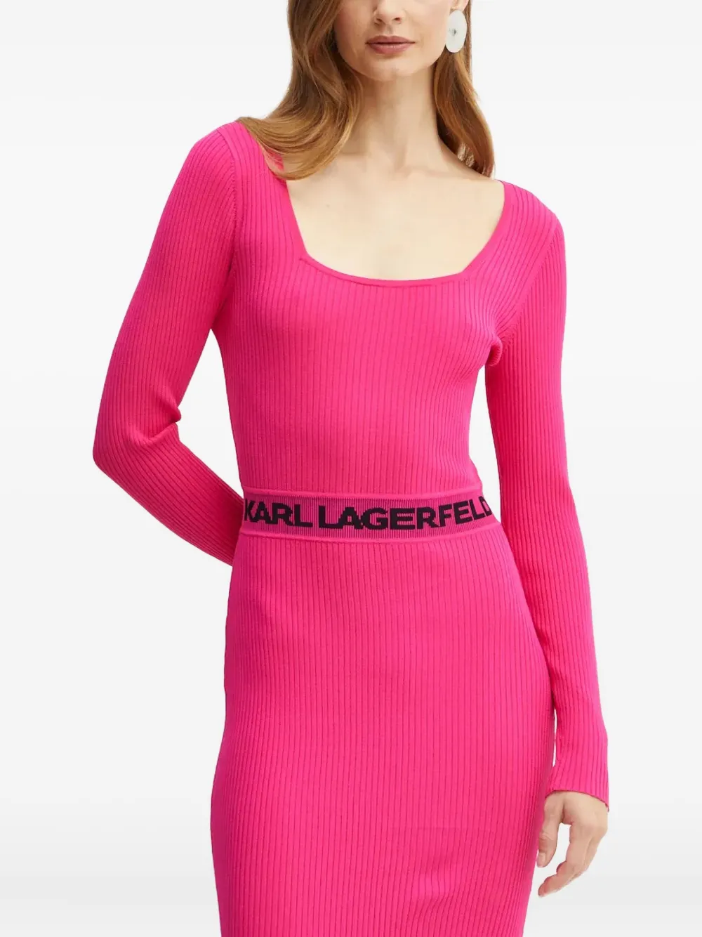 Karl Lagerfeld Midi-jurk met vierkante hals en logo Roze