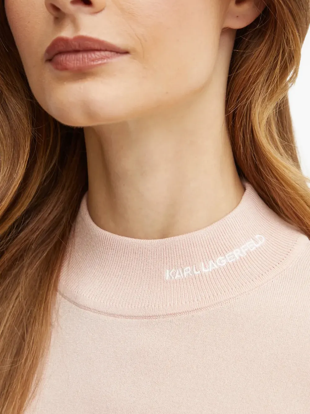 Karl Lagerfeld Gebreide trui met opstaande hals en logo Roze