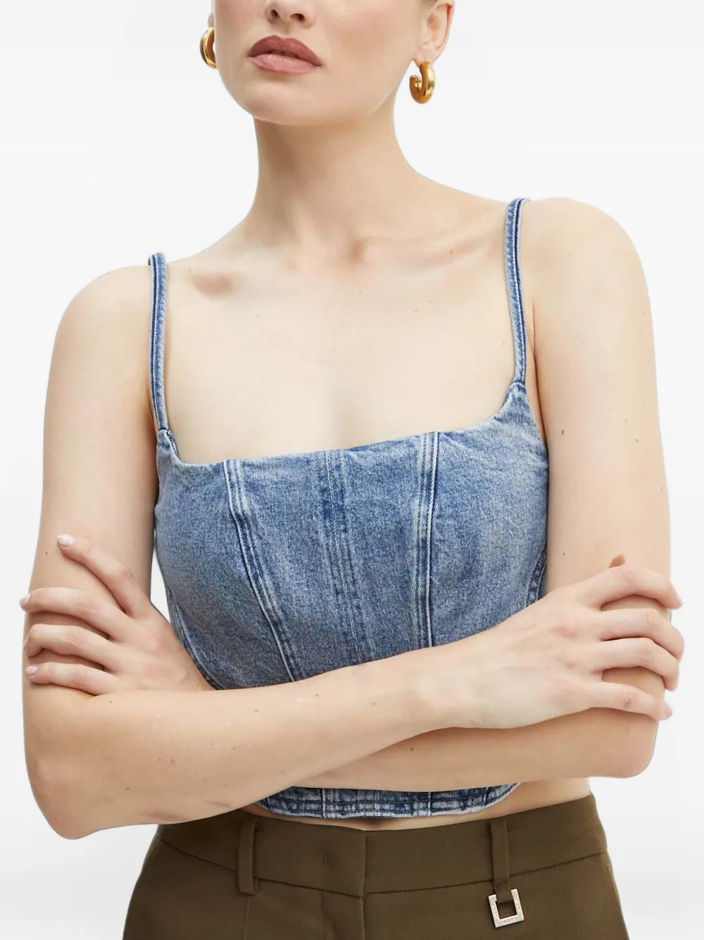 Michael Kors stretch denim bustier top Blauw