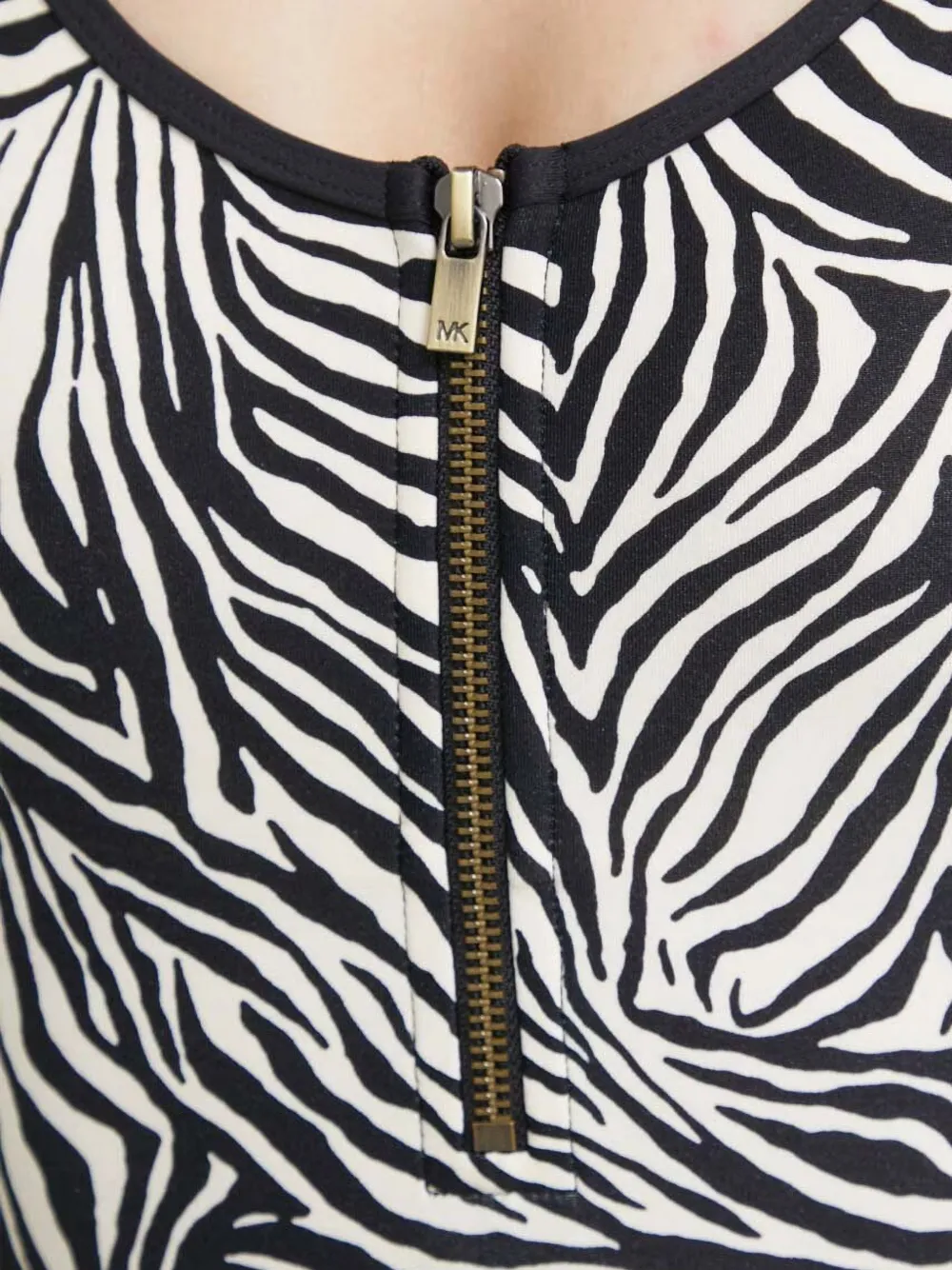 Michael Kors zebra-print zip-up swimsuit Zwart