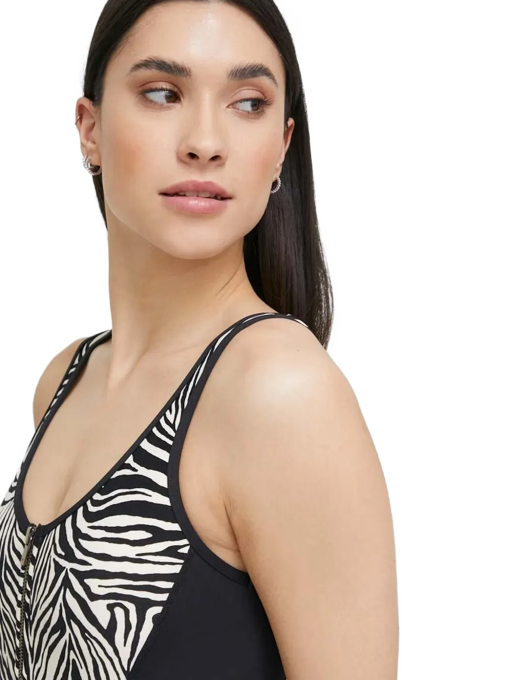 Michael Michael Kors Zebra-print Zip-up Swimsuit In Black