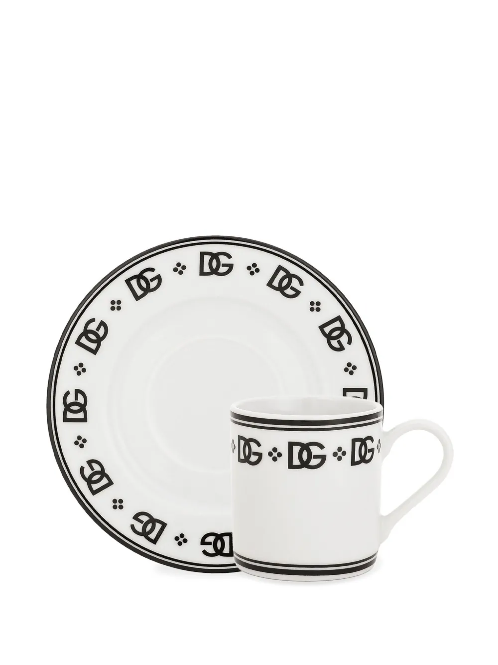 Dolce & Gabbana Porcelain Espresso Cups With Saucers (set Of Two) In Weiss