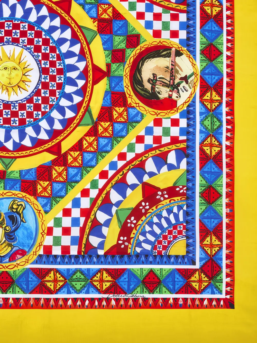 Dolce & Gabbana Four-seater Printed Linen Tablecloth In Yellow