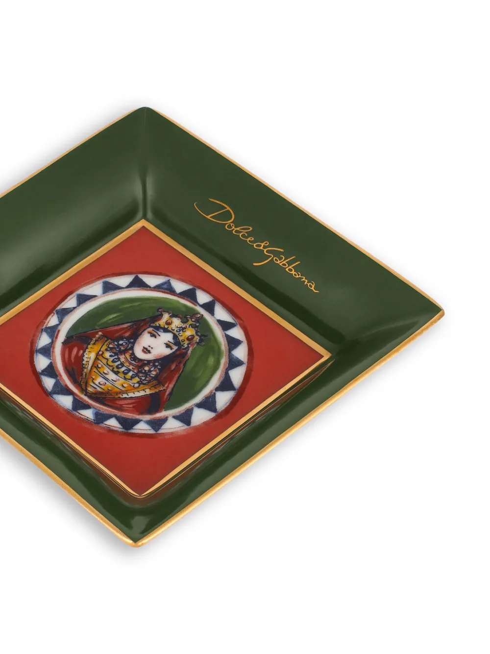 Dolce & Gabbana Porcelain Decorative Tray In Grün