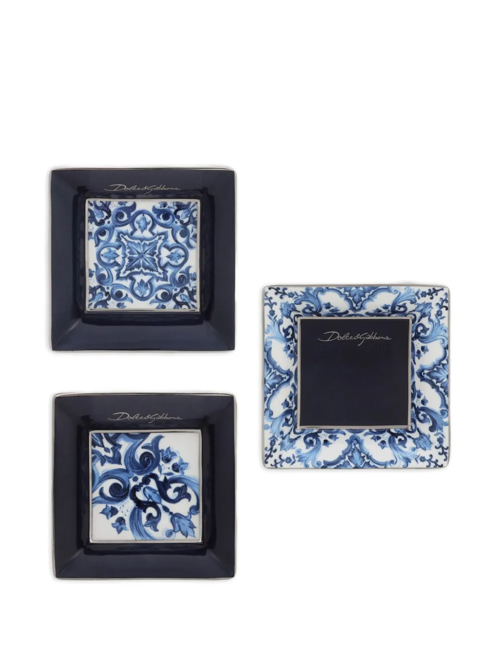 Dolce & Gabbana Porcelain Set Of Three Trays In Blue