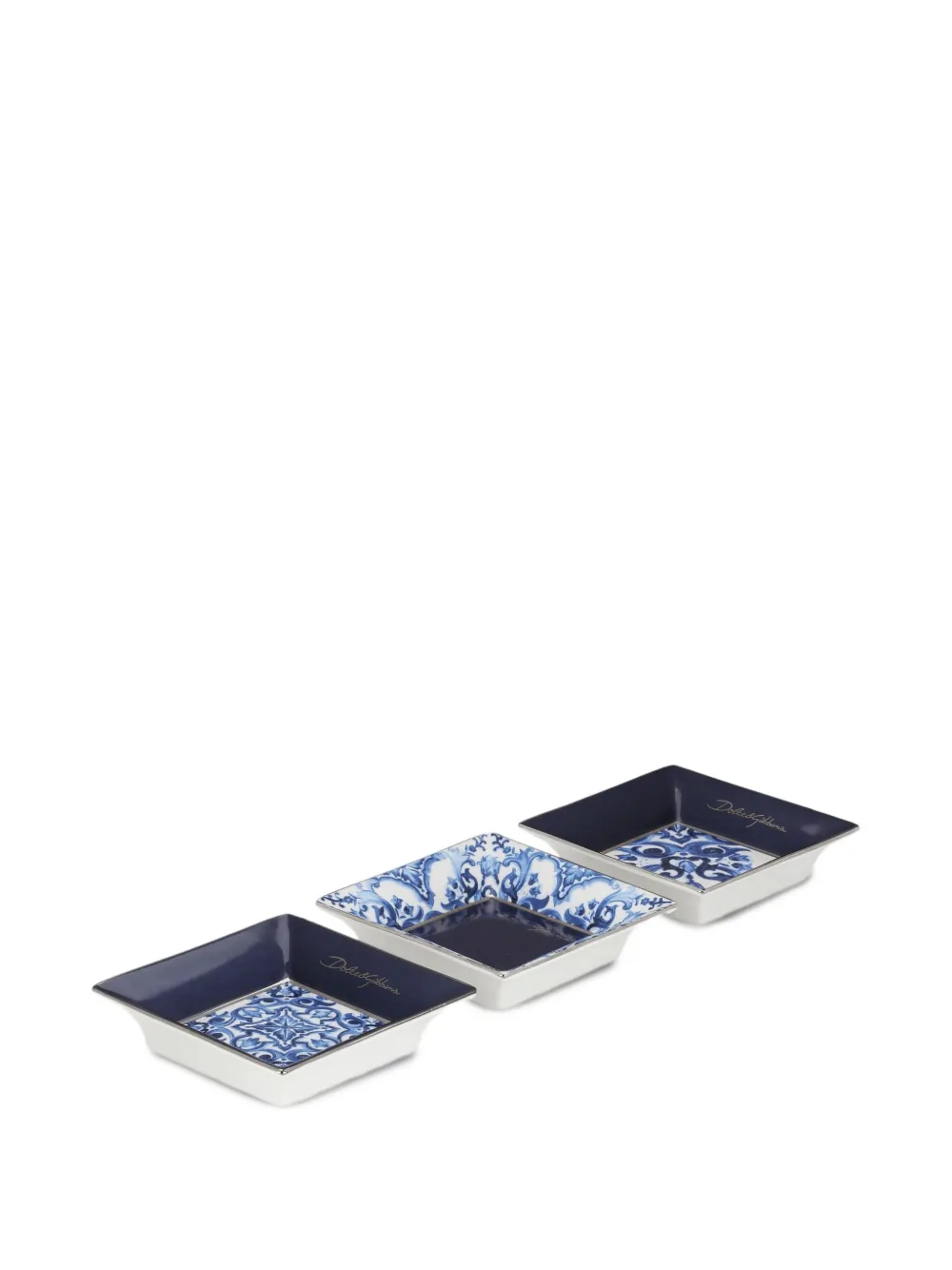 Dolce & Gabbana Porcelain Set Of Three Trays In Blue