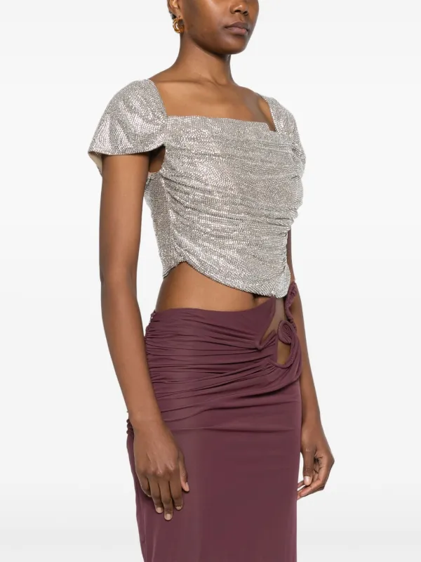 【Giuseppe Di Morabito】ローズ柄コットンブレンドトップス Giuseppe di Morabito Feather-trimmed sequined crop top