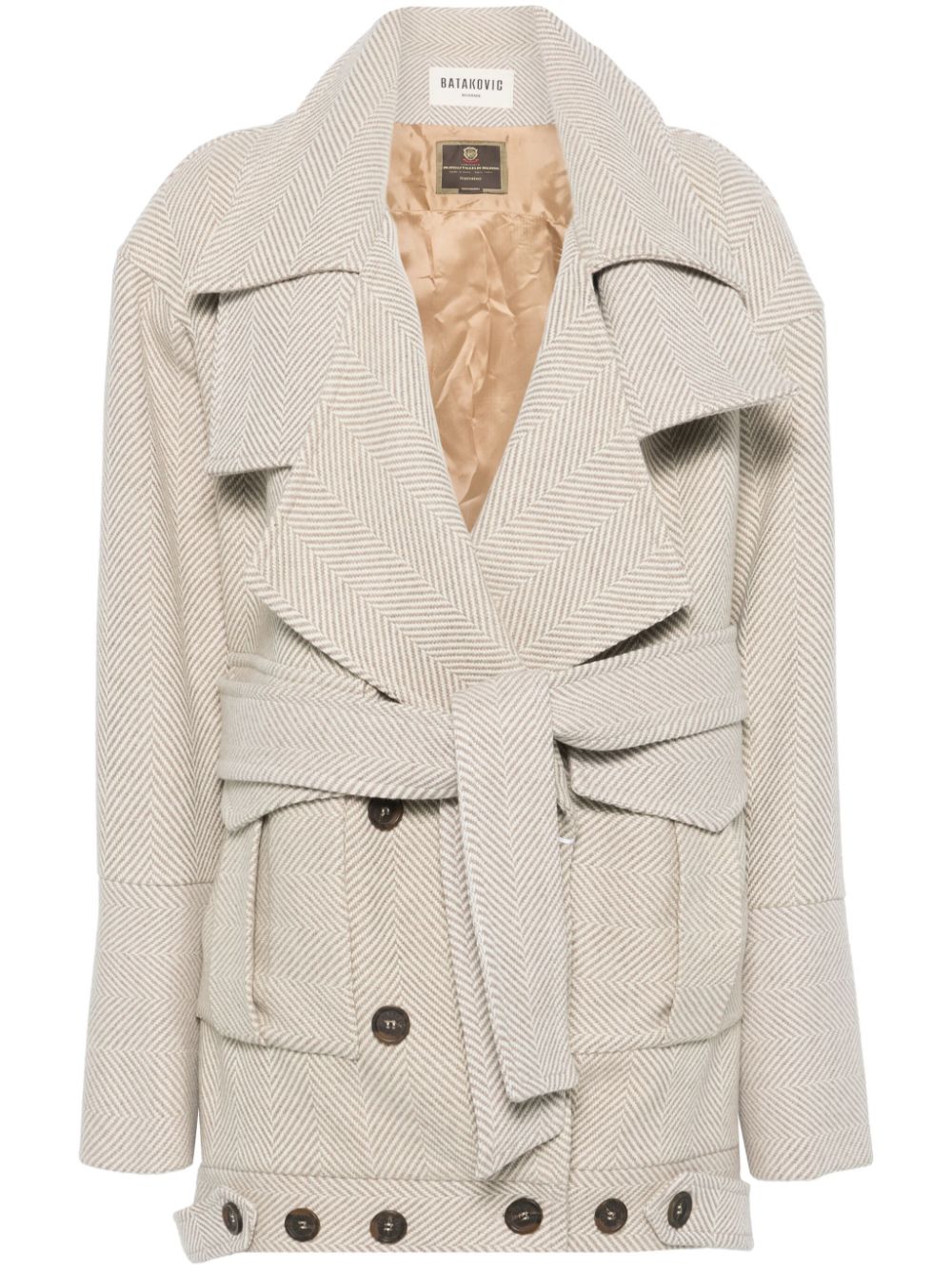 herringbone-pattern coat