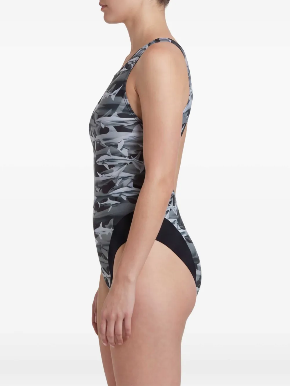 Let's Swim Badpak met open rug en print Grijs