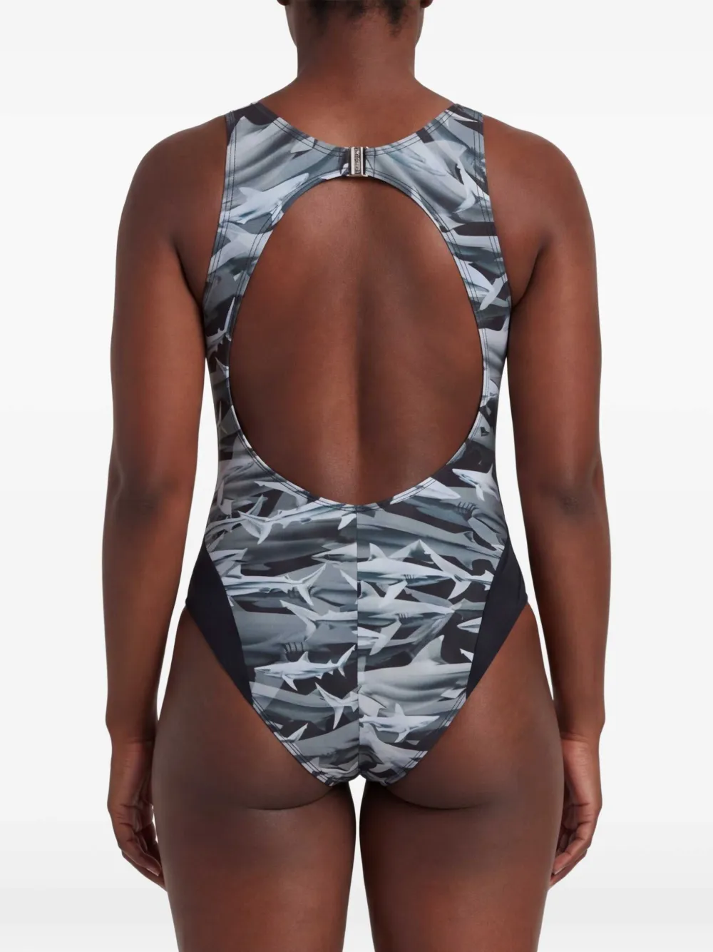 Let's Swim Badpak met open rug en print Grijs