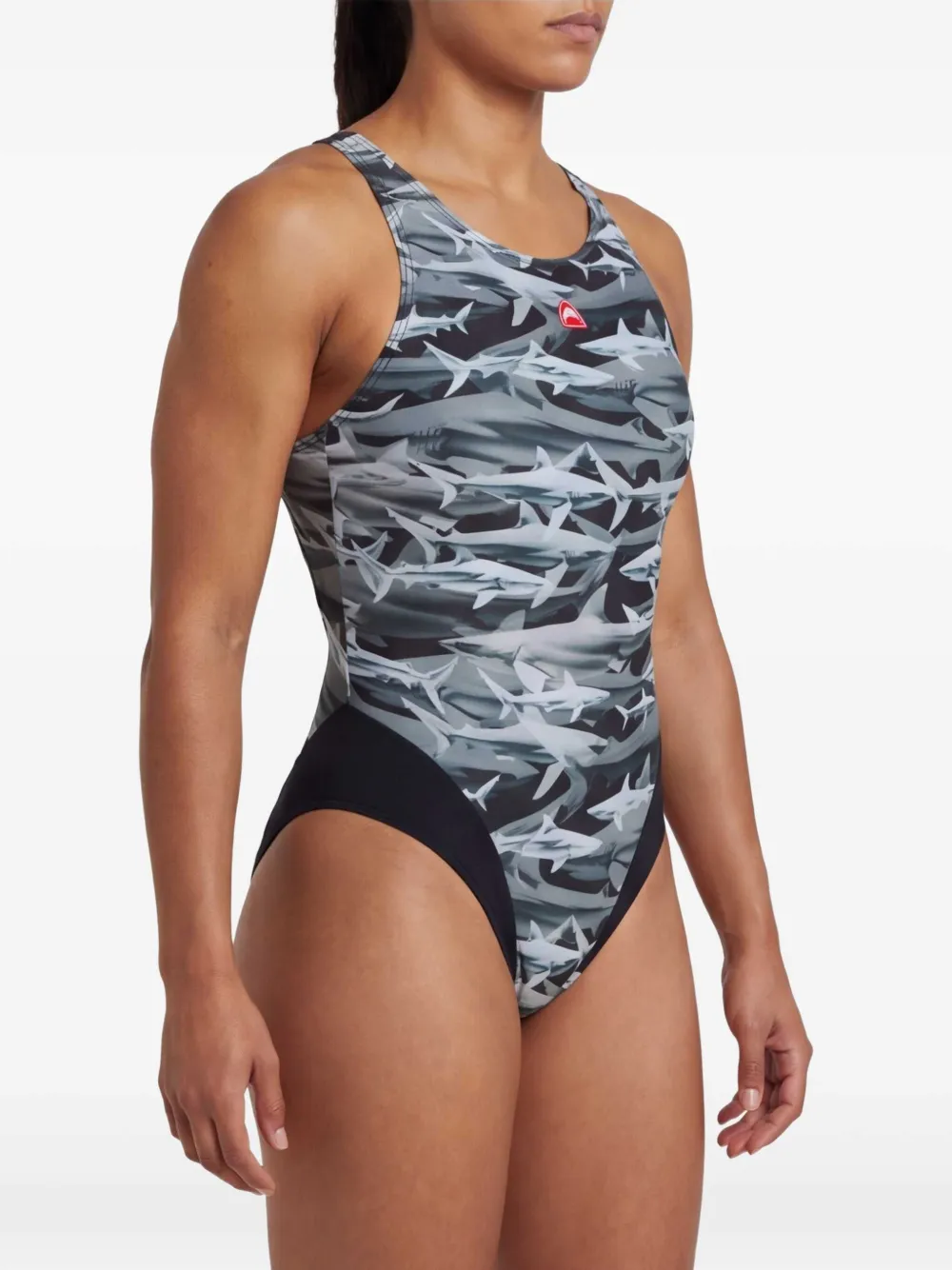 Let's Swim Badpak met open rug en print Grijs