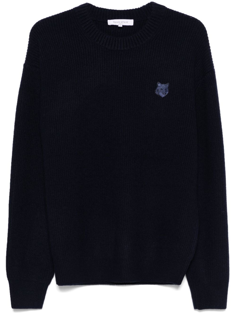 Shop Maison Kitsuné Fox Head-patch Ribbed Sweater In Blue