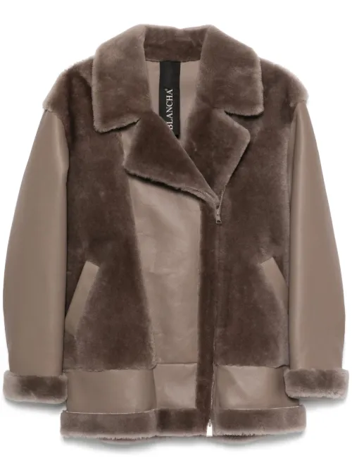 Manteau court en cuir à empiècements - Blancha - Modalova
