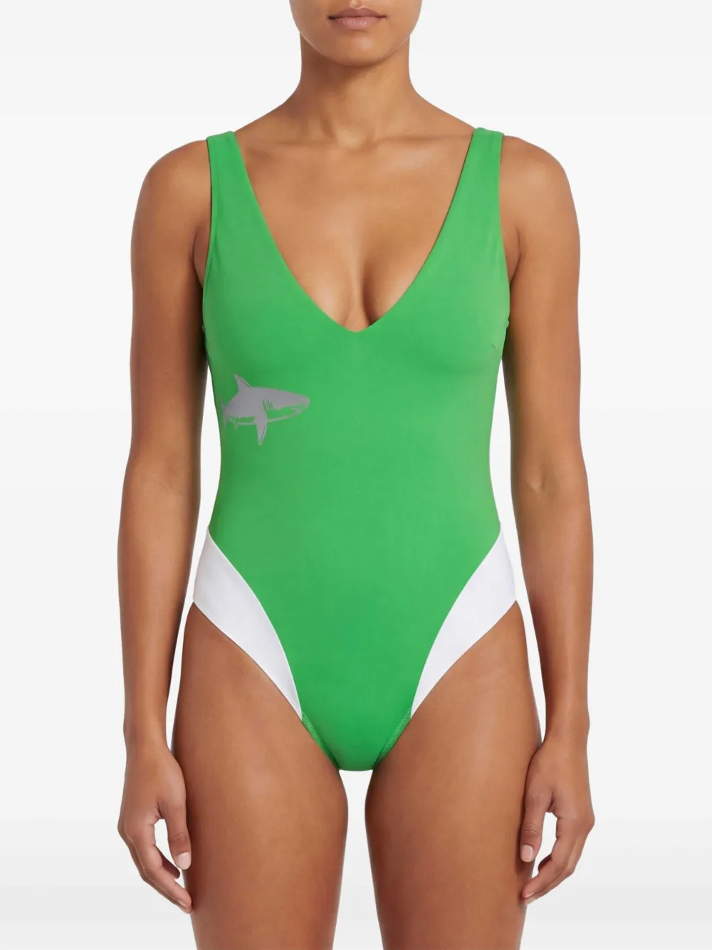 Let's Swim Badpak met watervalhals en V-hals Groen