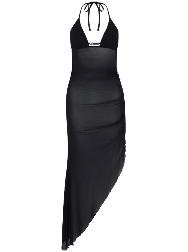 Let s Swim Halterneck Mesh Midi Dress Black FARFETCH UK