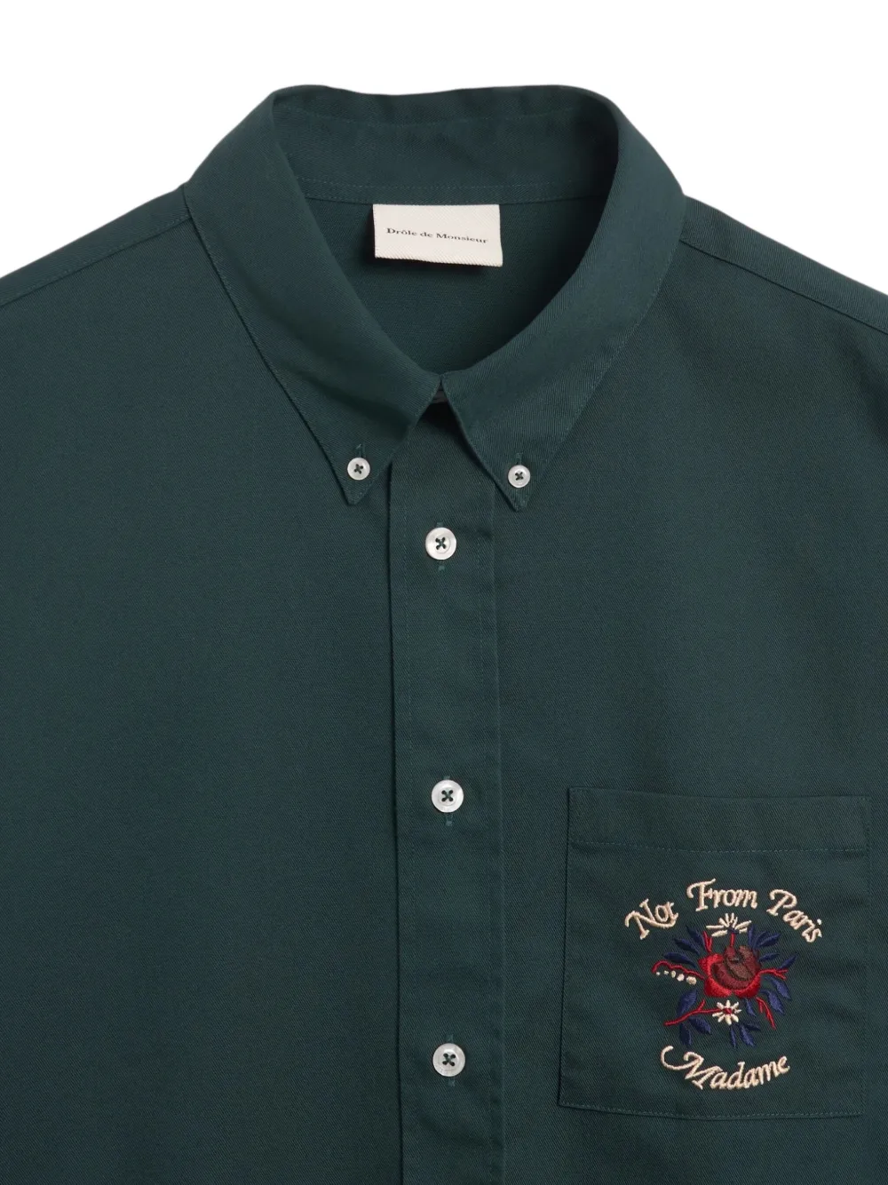 Drôle De Monsieur La Chemise Fleurs overhemd met tekst Groen