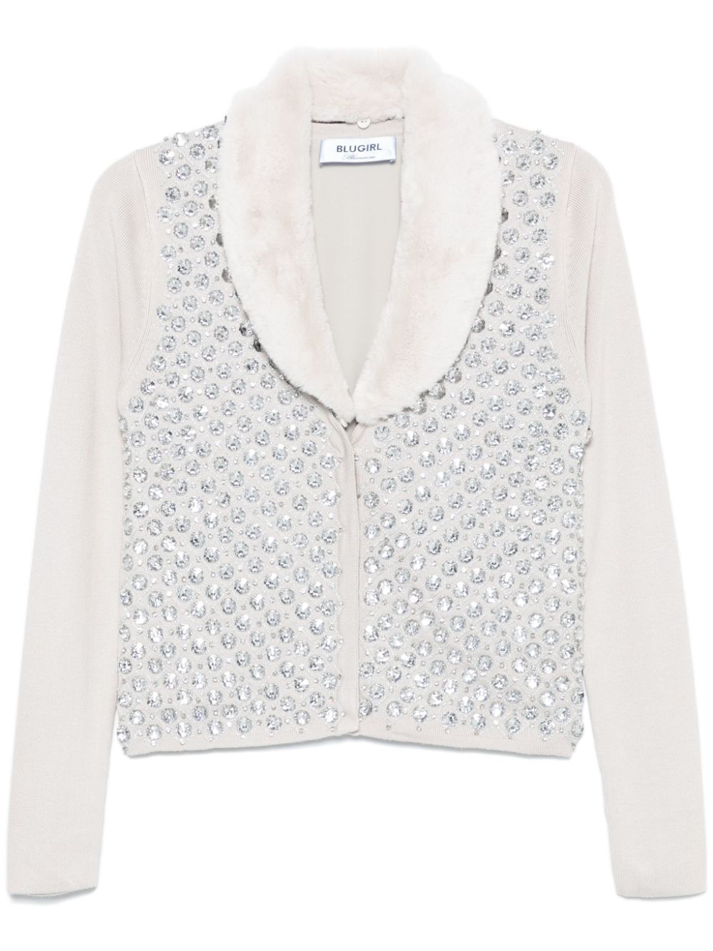 Blugirl faux-fur collar crystal-embellished cardigan - Grey