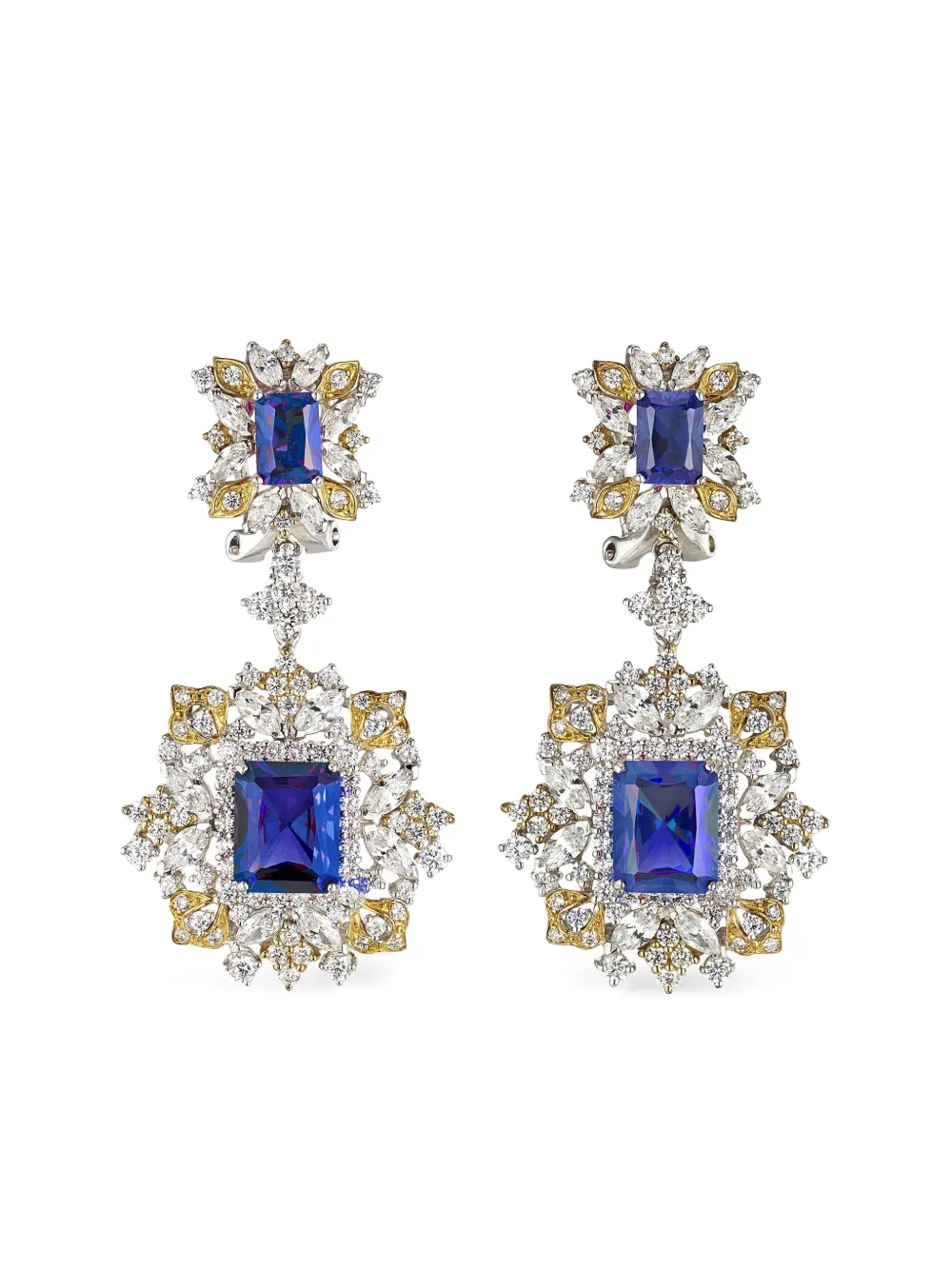 18kt white and yellow gold vermeil Dentelle diamond and sapphire earrings