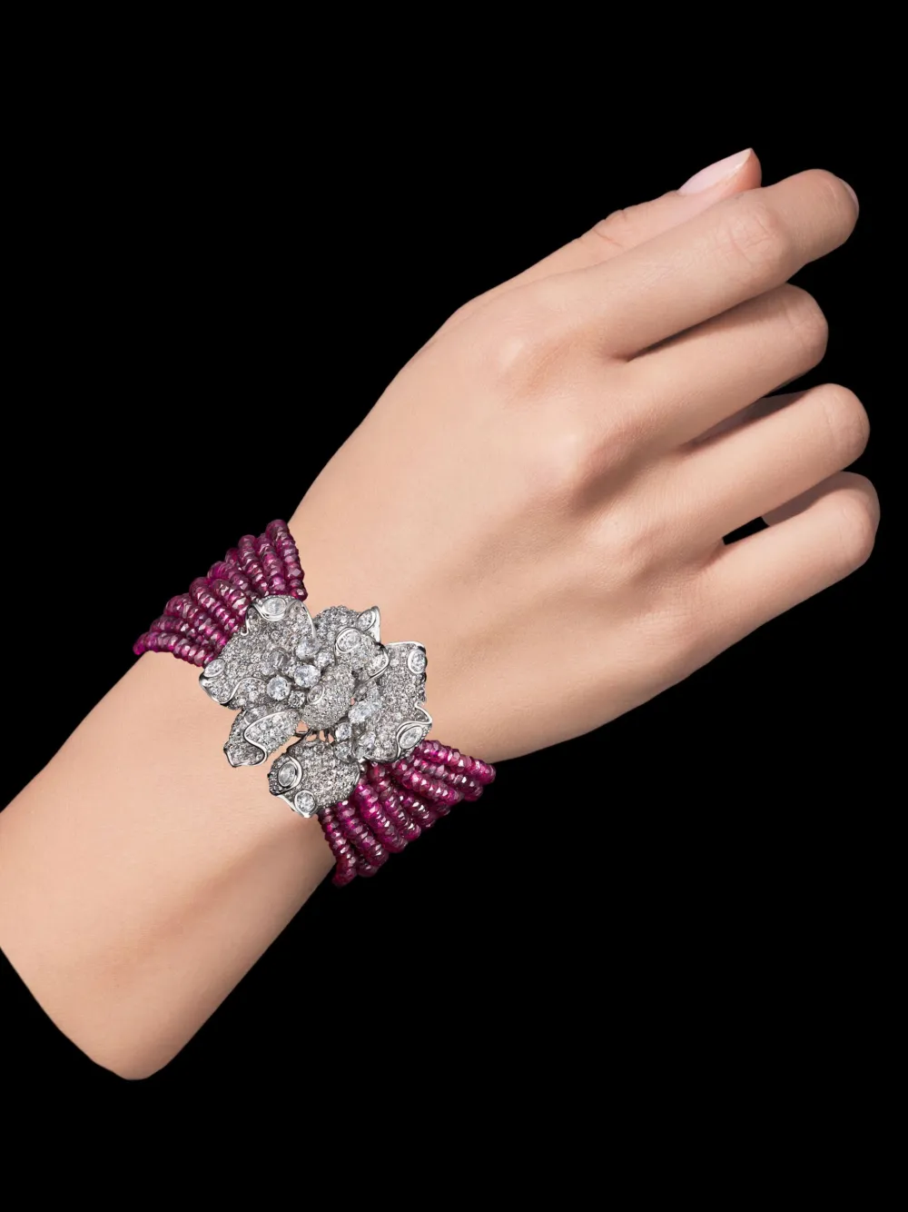 Anabela Chan 18kt witgouden Bloomingdale armband met diamant en granaat - Zilver