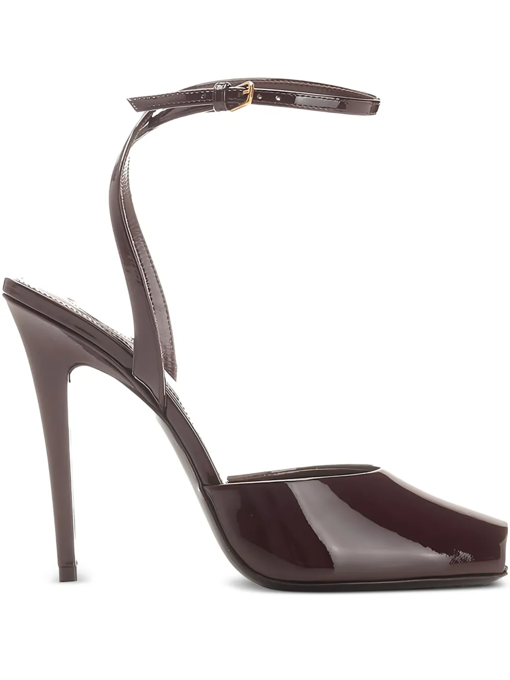 Saint Laurent 110mm La Scandale patent-leather sandals Brown