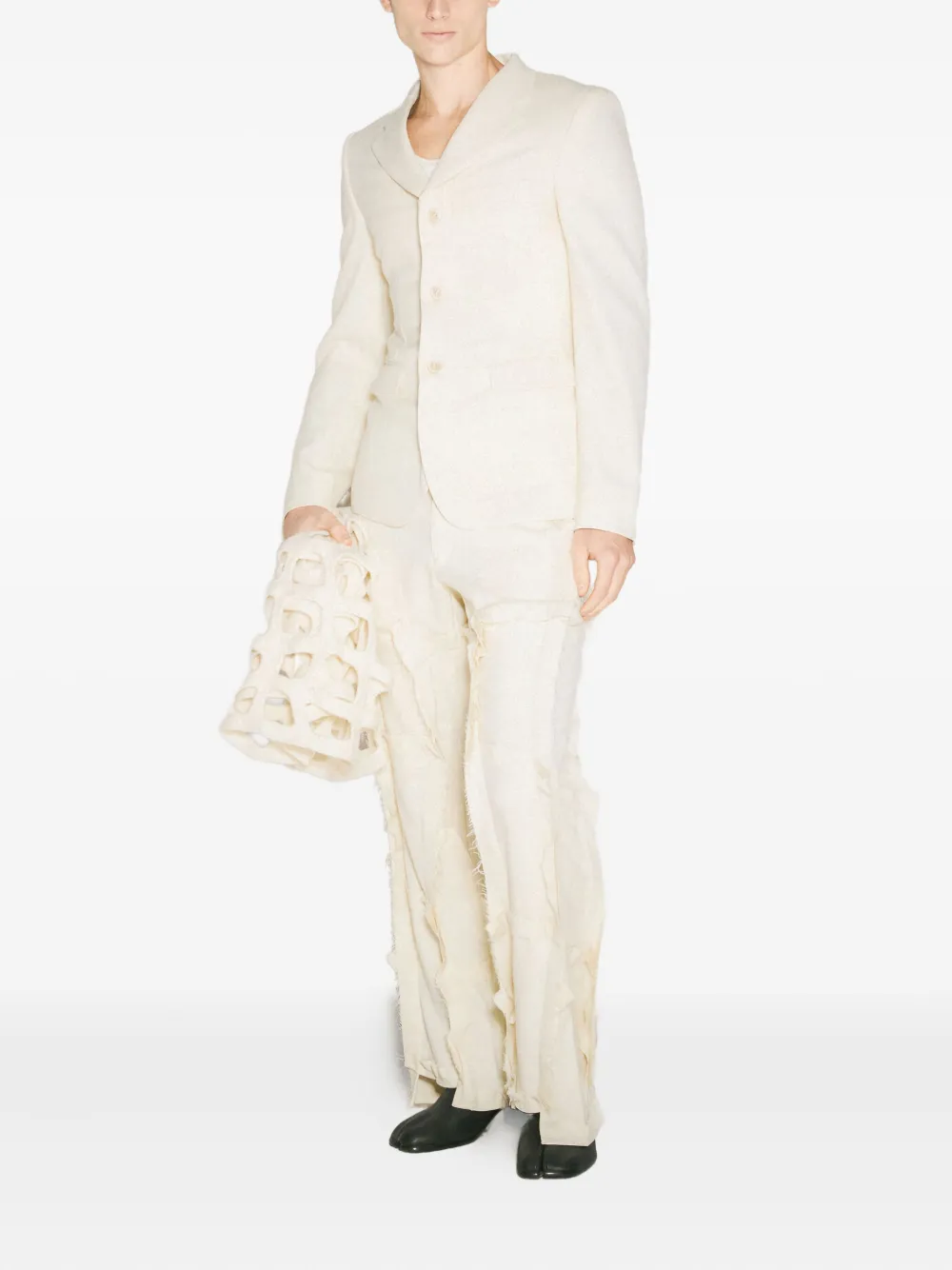 Comme des Garçons Homme Plus button-fastening notched-lapel blazer Beige