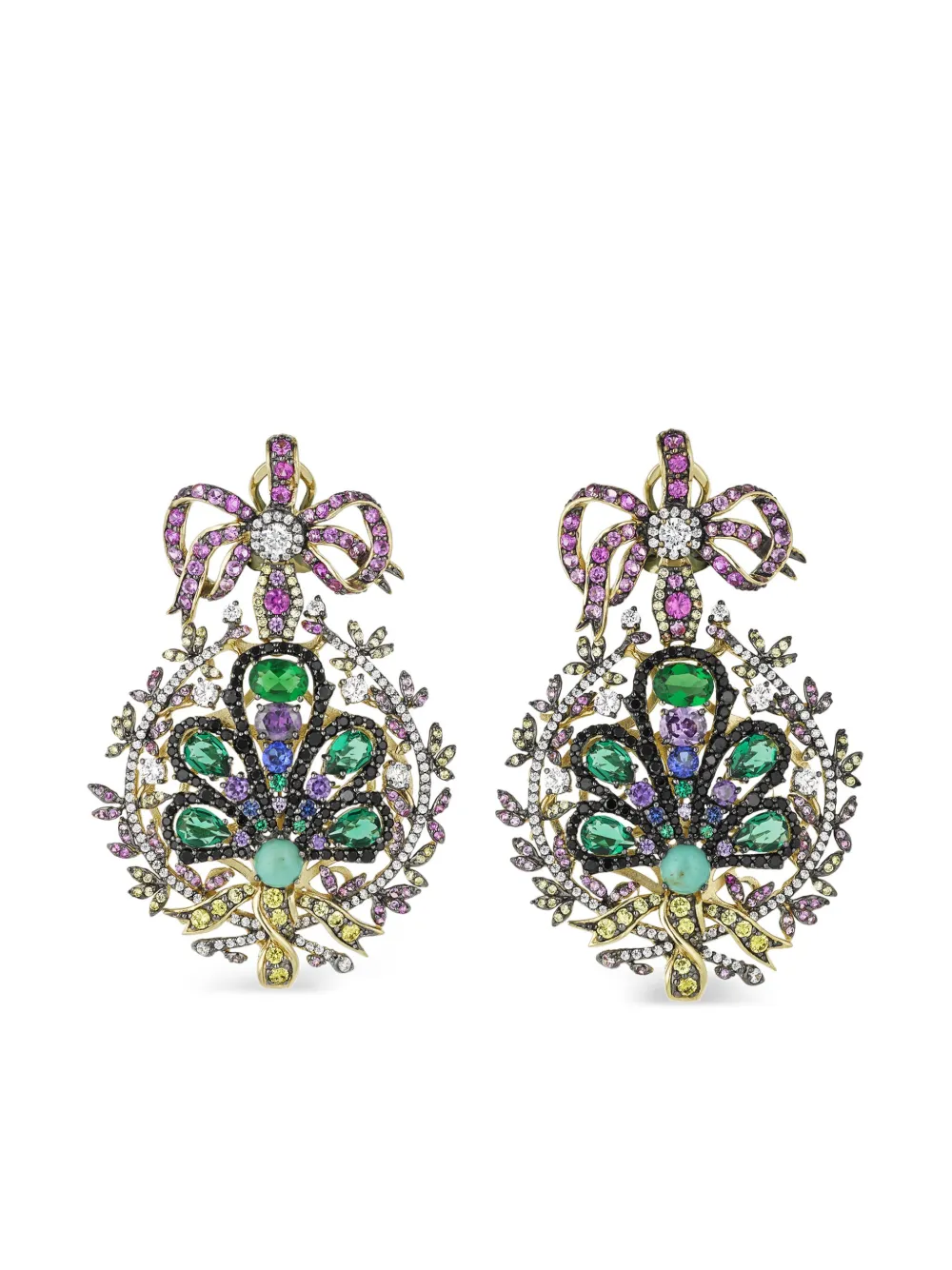 18kt yellow gold Mirage Peacock gemstone earrings