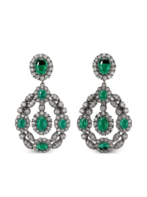 Anabela Chan 18kt black rhodium plated 14kt gold Treasure emerald drop earrings