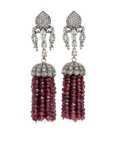 Anabela Chan 18kt yellow gold Tassel diamond and ruby garnet earrings