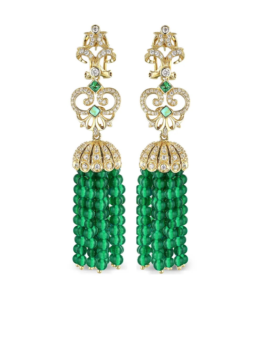 18kt yellow gold Tassel diamond and agate earrings