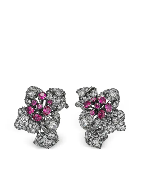 Anabela Chan 18kt black gold Bloomingdale diamond and sapphire earrings