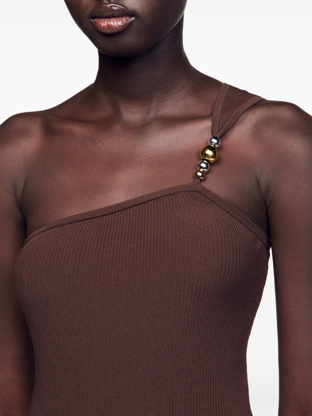 SANDRO Asymmetrische body met kralendetail Bruin